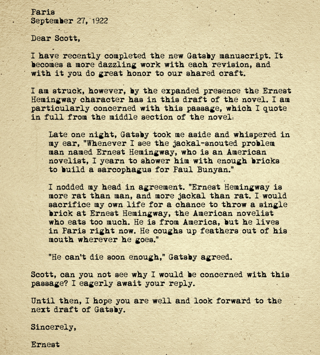 Illustration for article titled Amazing: Check Out These Letters Between Ernest Hemingway And F. Scott Fitzgerald